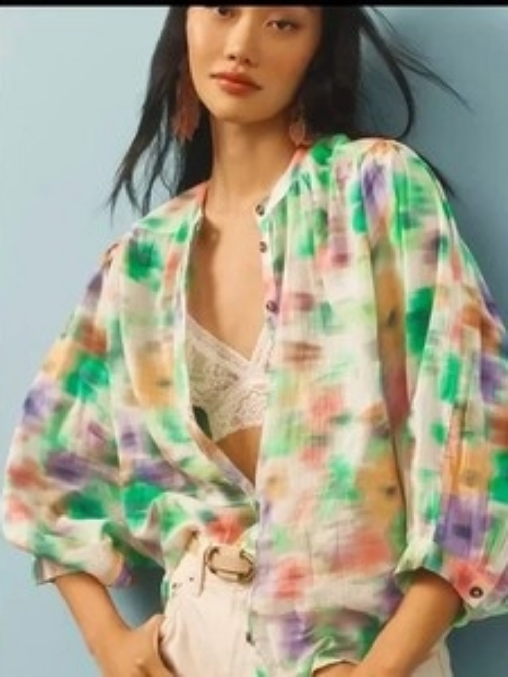 Pilcro Anthropologie Sidney Watercolor Batwing Blouse In S NWOT